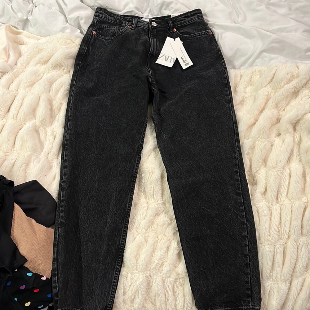 High Rise Mom Fit Black Acid Wash Zara Jeans
